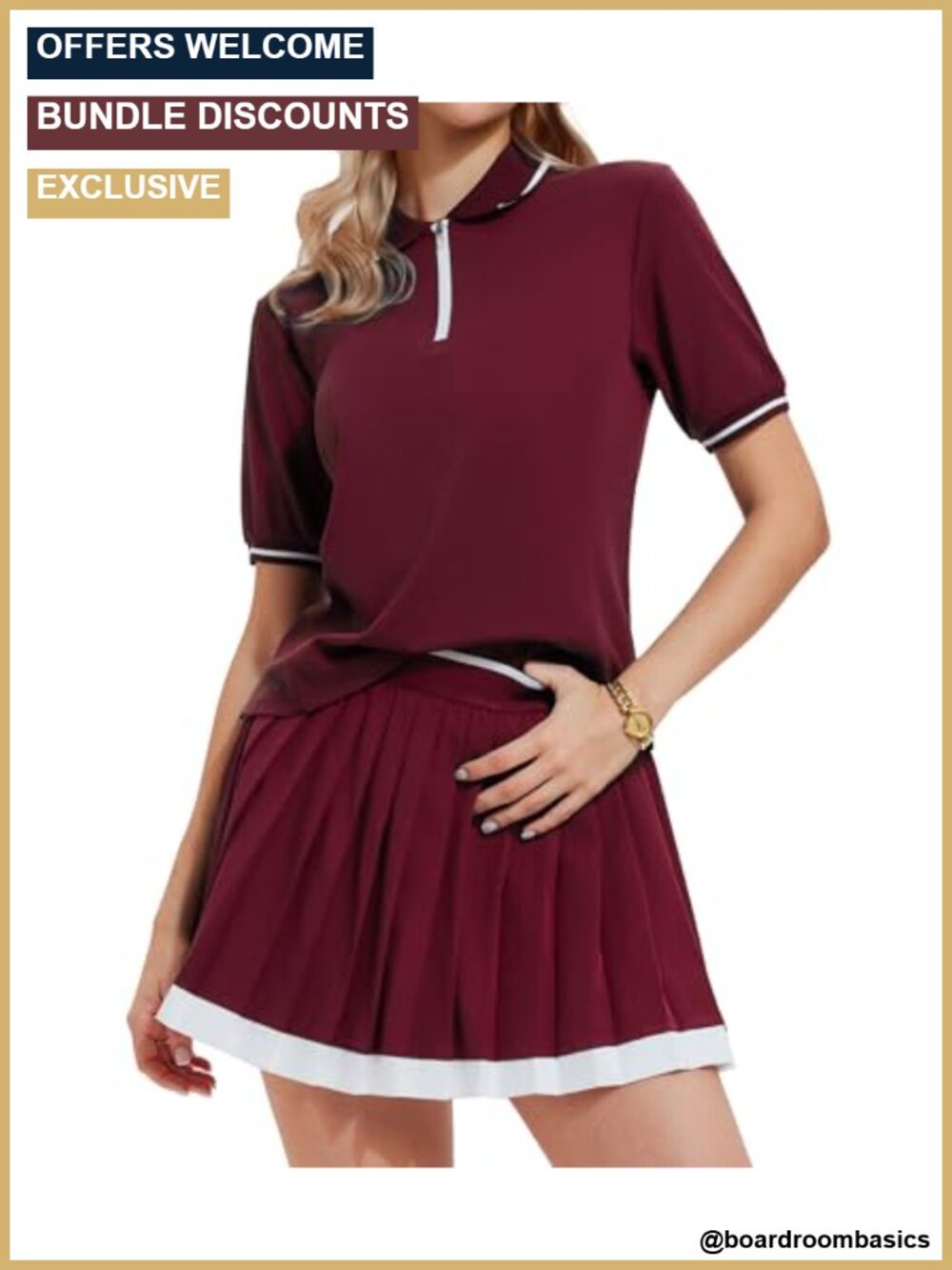 Women 2 Piece Tennis Skirt Set Zip Up Shirt Pleated Golf Skort High Waist